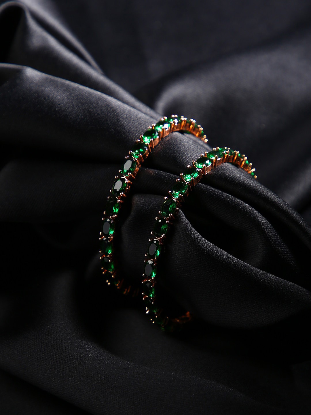

justpeachy Set Of 2 Gold-Plated Green Stone-Studded Bangles