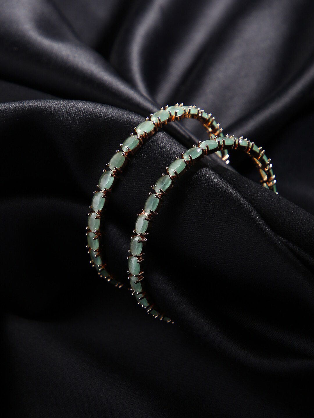

justpeachy Set Of 2 Gold-Plated & Green Stone-Studded Bangles