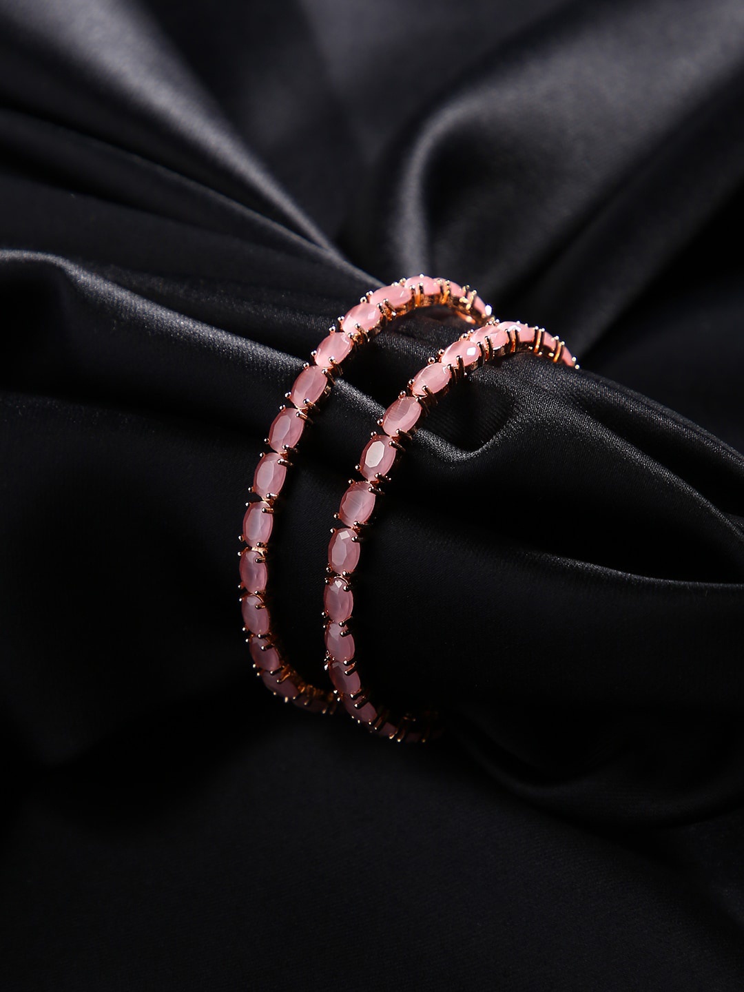 

justpeachy Set Of 2 Gold-Plated & Pink Stone-Studded Bangles