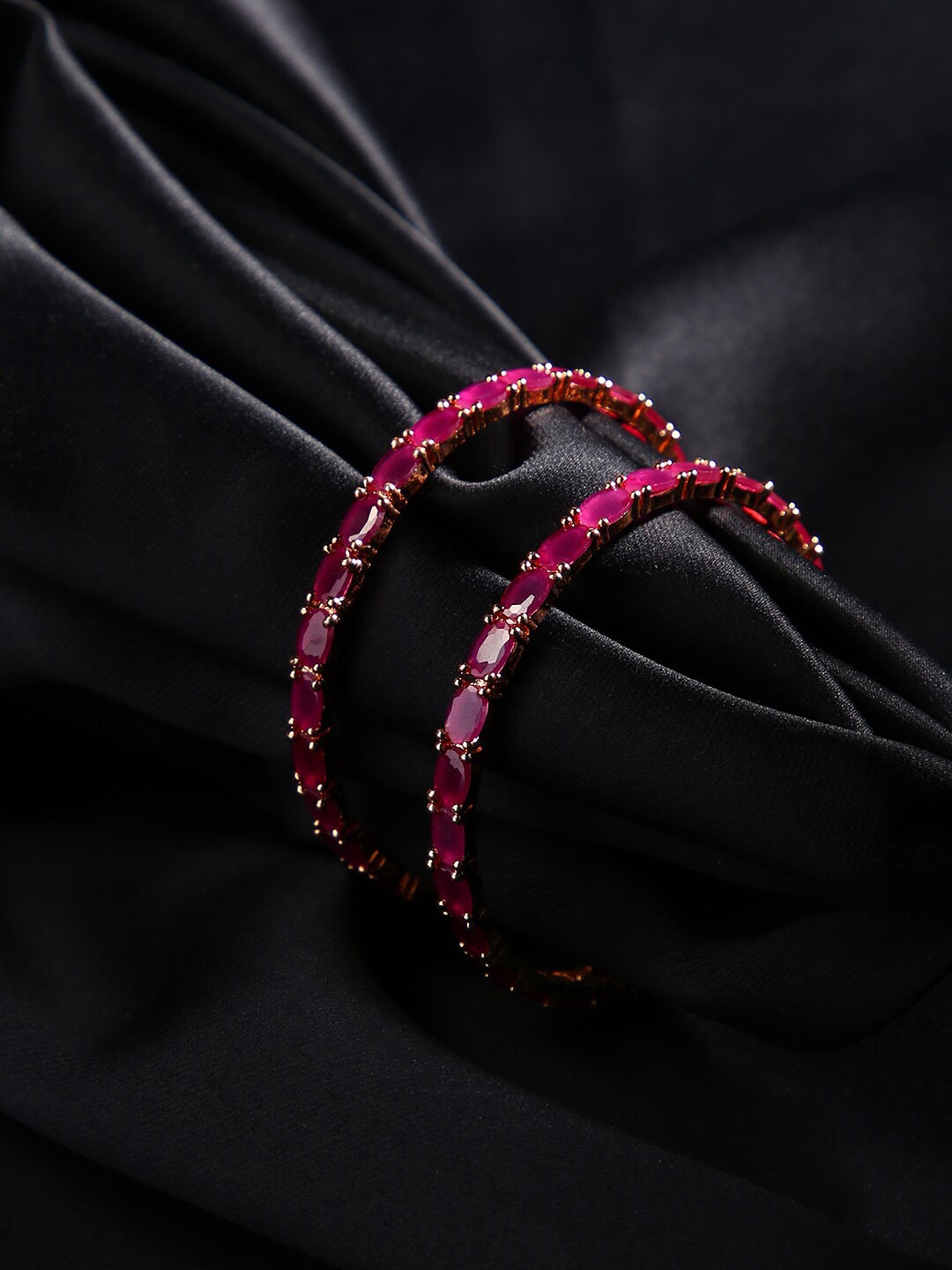 

justpeachy Set Of 2 Gold-Plated & Pink Stone-Studded Bangles