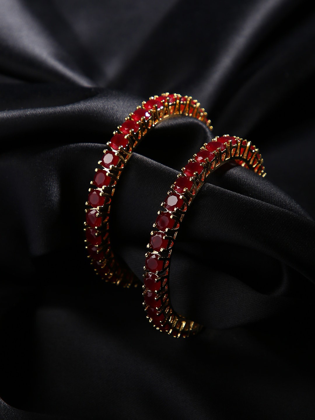 

justpeachy Set Of 2 Gold-Plated & Red Stone Studded Bangle