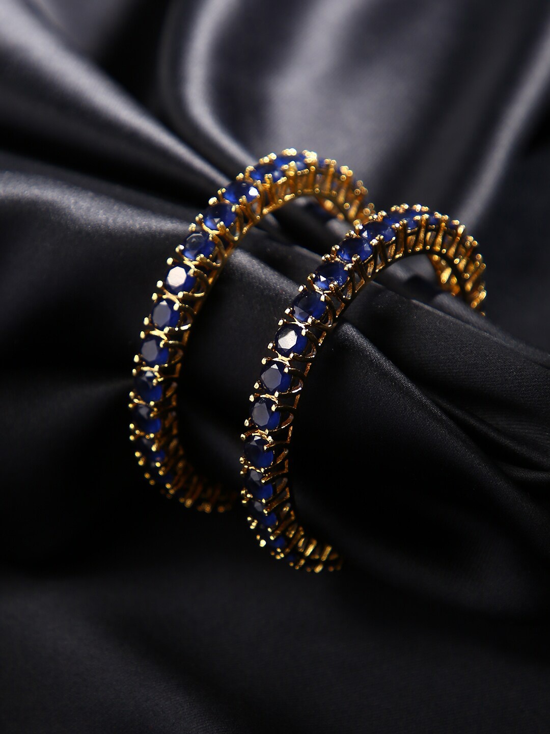 

justpeachy Set Of 2 Gold-Plated & Blue Stone-Studded Bangles