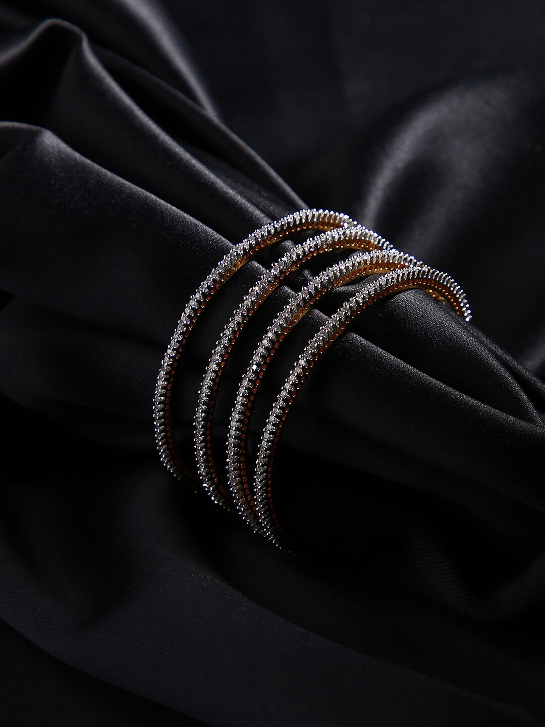 

justpeachy Set Of 4 Gold-Plated Gold-Plated & White AD Studded Bangles