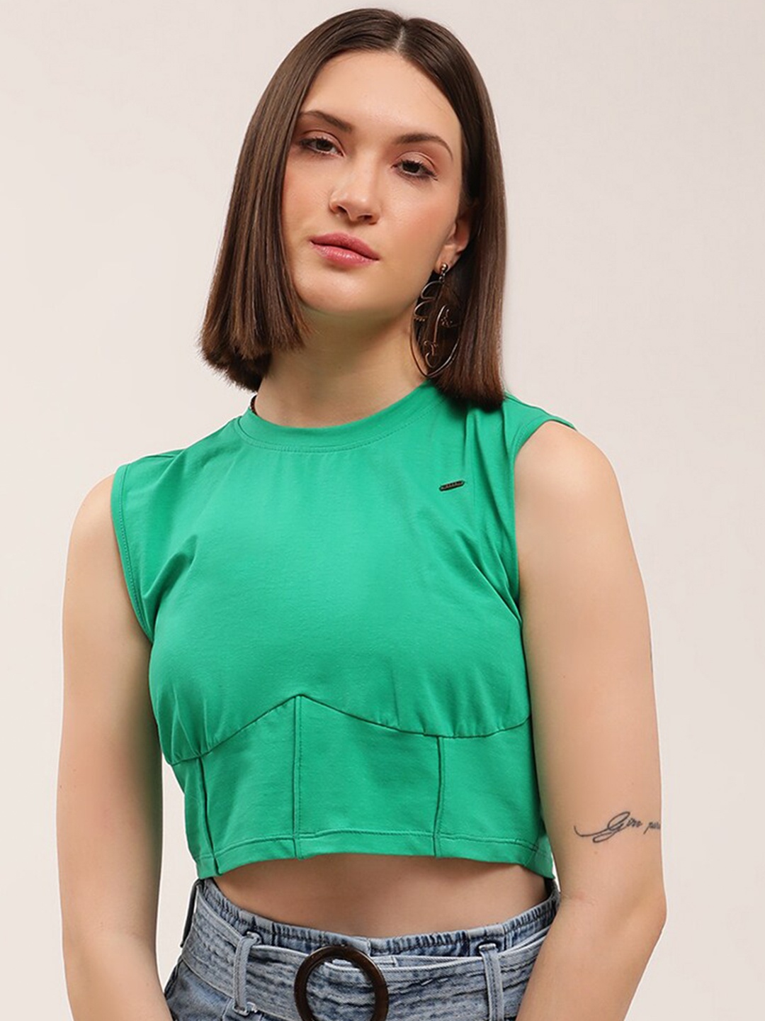 

ELLE Green Pure Cotton Corset Crop Top