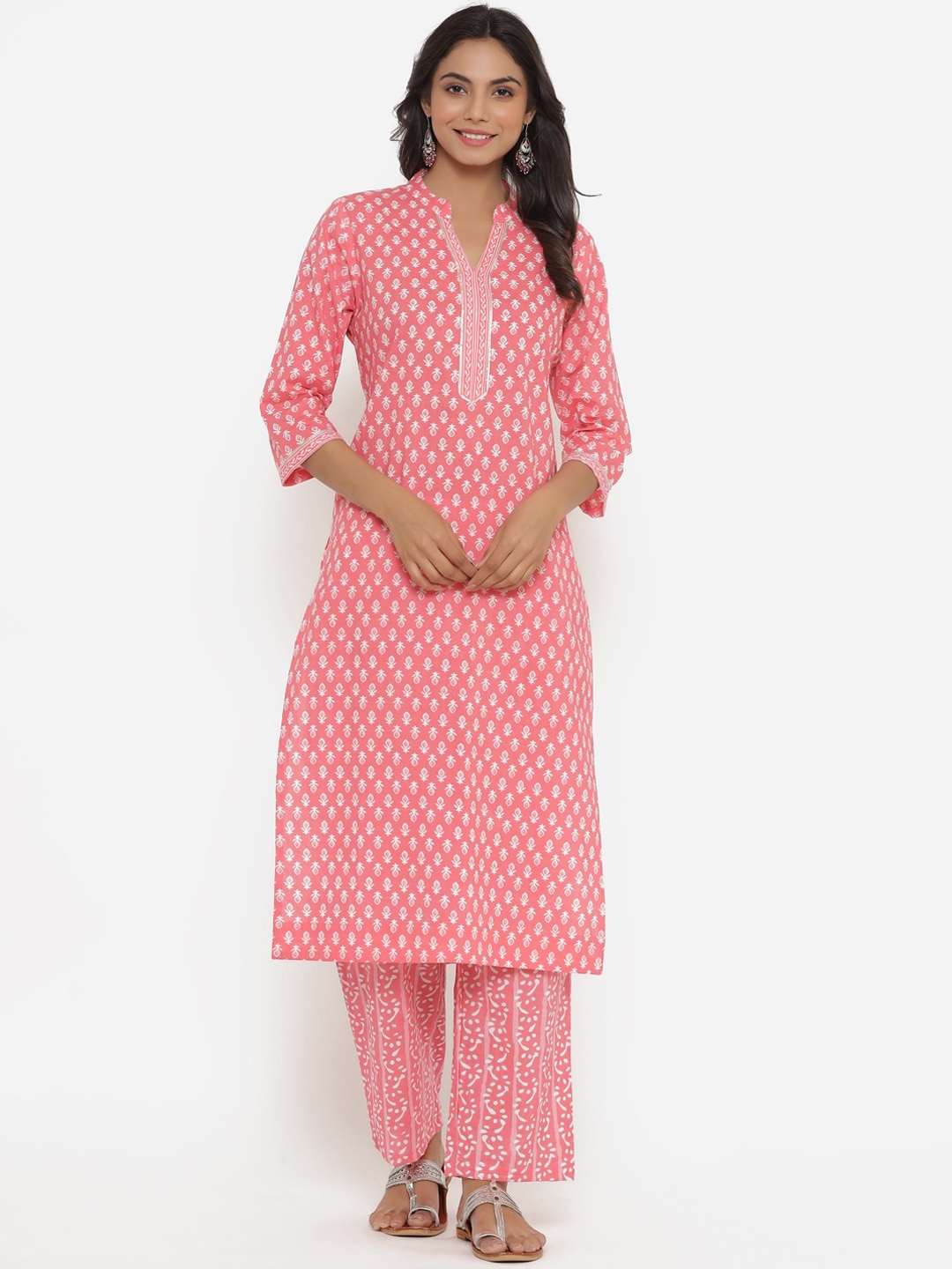 

Do Dhaage Women Pink Ethnic Motifs Printed Pure Cotton Kurta with Trousers