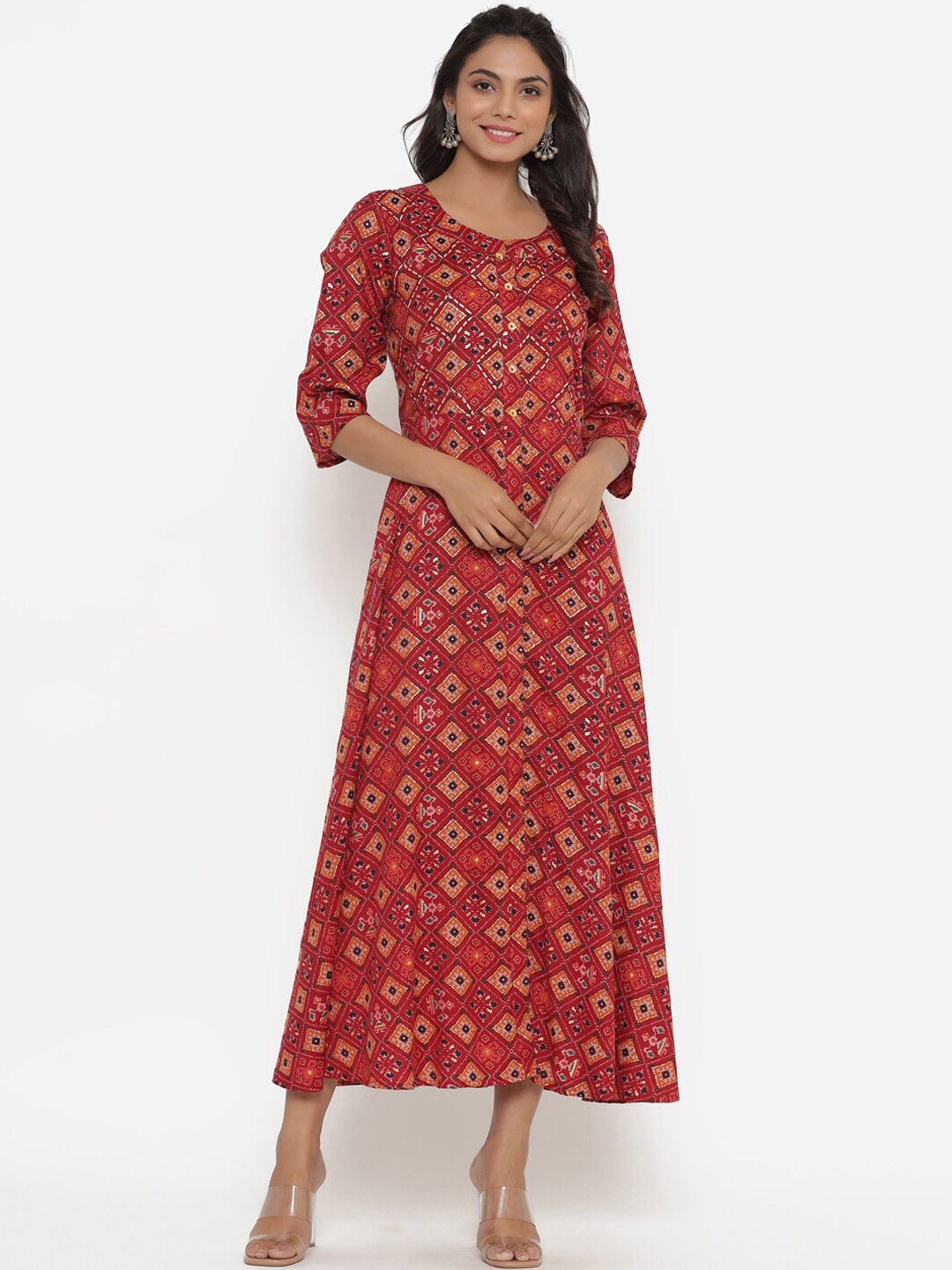 

Do Dhaage Women Red Geometric Printed Kurta