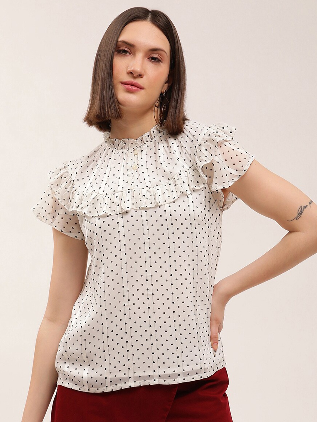 

ELLE White & Black Print Ruffles Top