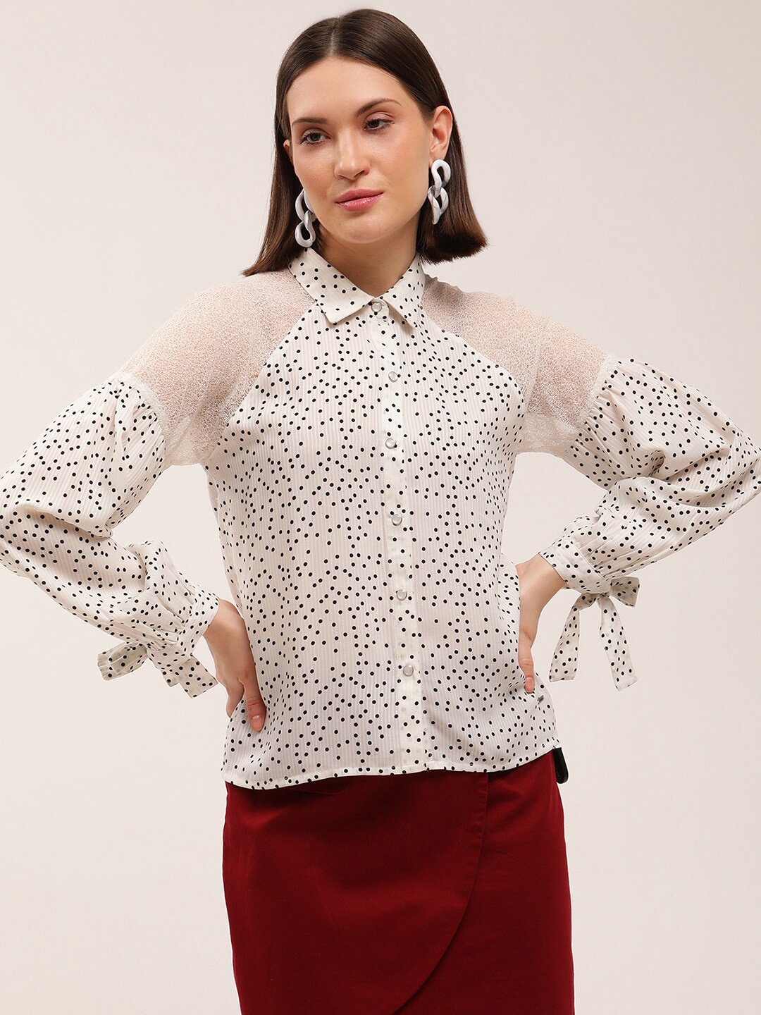

ELLE White & Black Print Pure Cotton Shirt Style Top