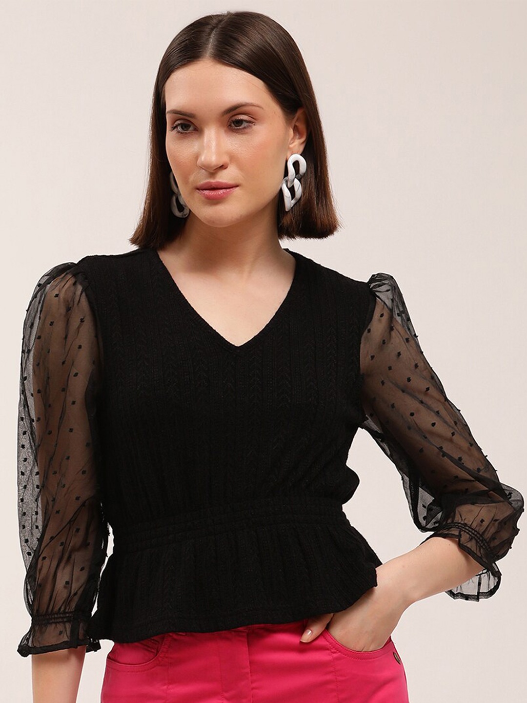 

ELLE Black Cinched Waist Top