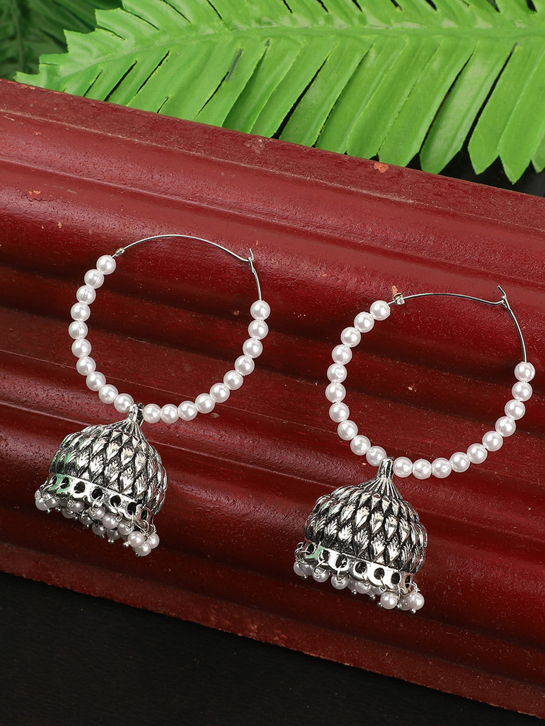 

ANIKAS CREATION Silver-Plated Contemporary Jhumkas