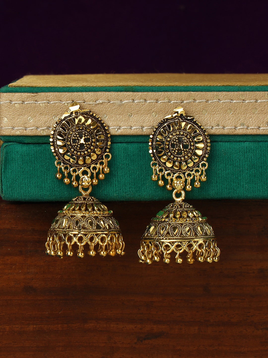 

ANIKAS CREATION Gold-Plated Dome Shaped Jhumkas