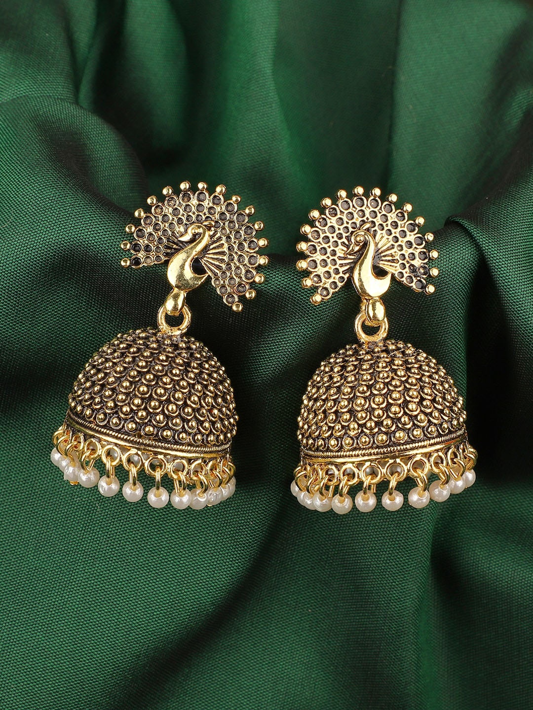 

ANIKAS CREATION Gold-Toned Contemporary Jhumkas Earrings