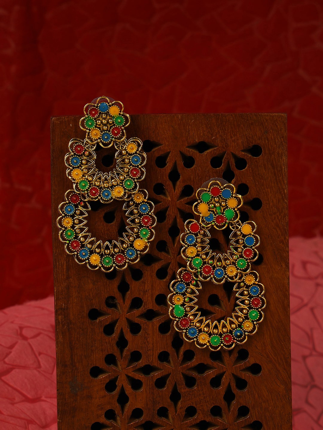 

ANIKAS CREATION Gold-Plated Contemporary Drop Earrings