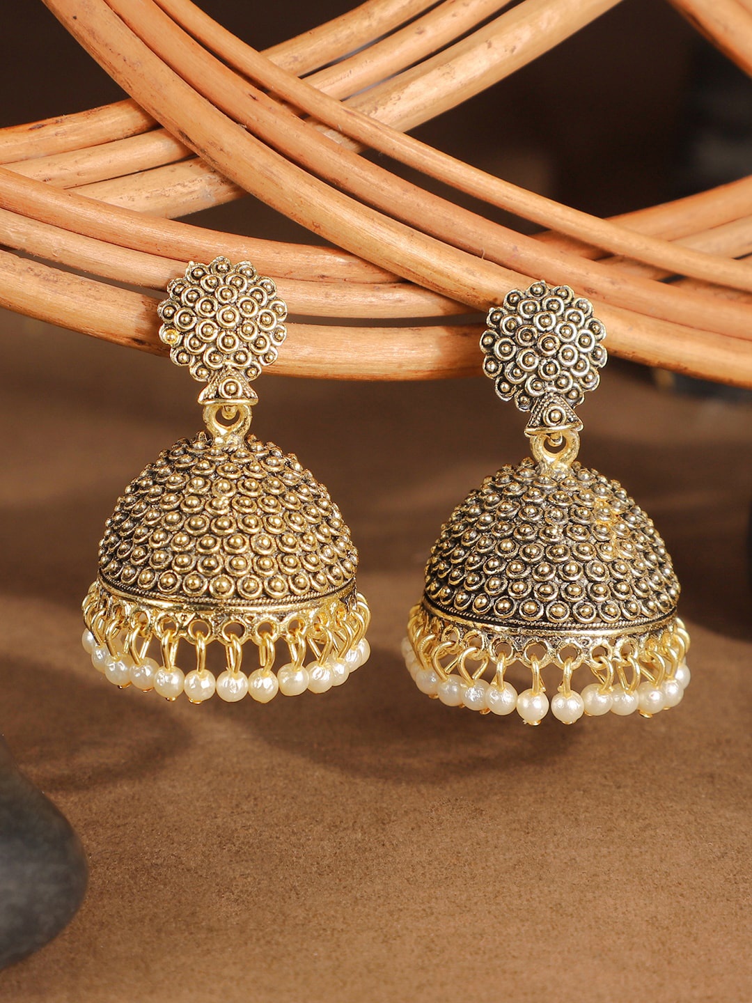 

ANIKAS CREATION Gold-Plated Dome Shaped Jhumkas