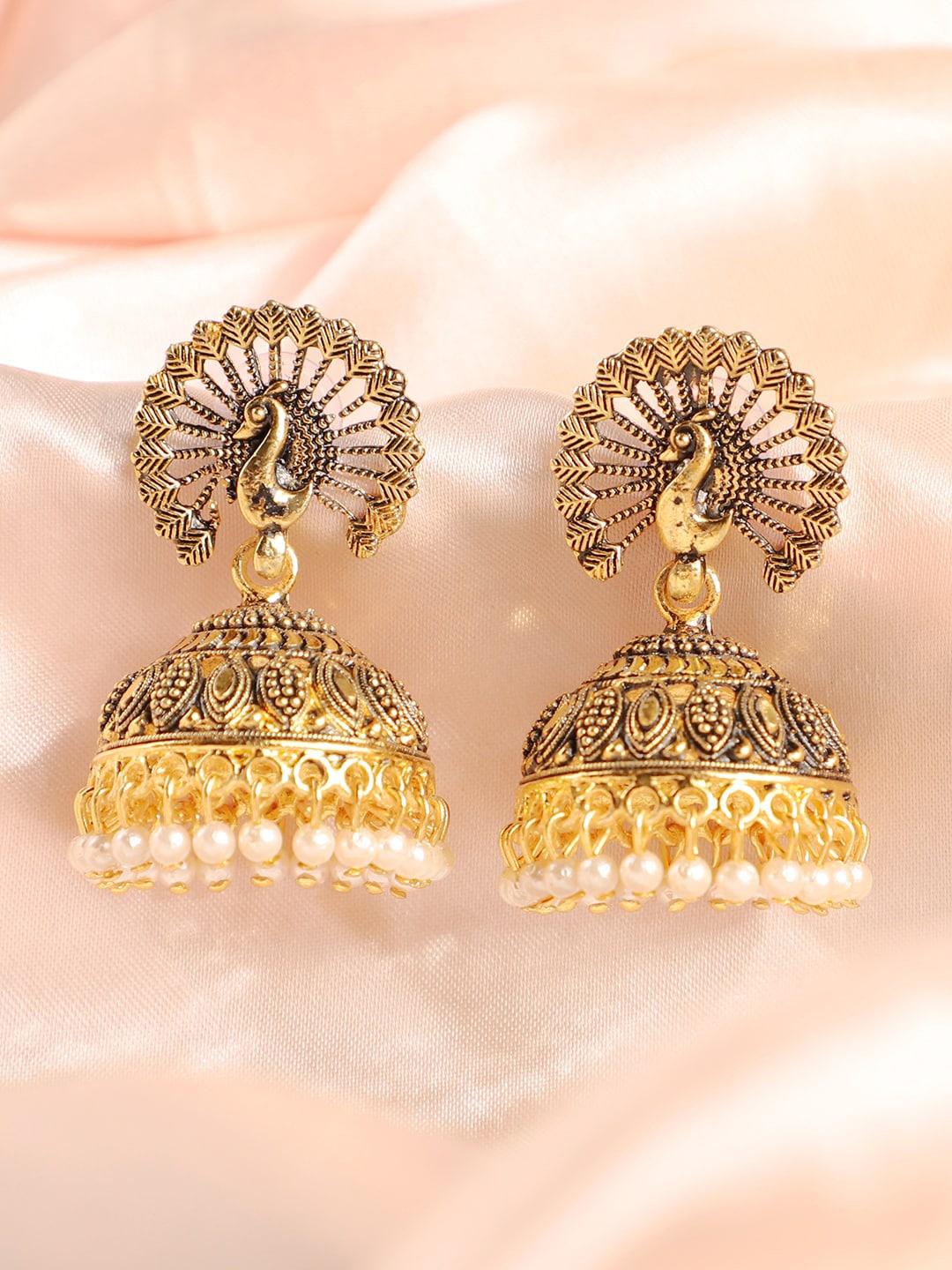 

ANIKAS CREATION Gold-Plated Dome Shaped Jhumkas