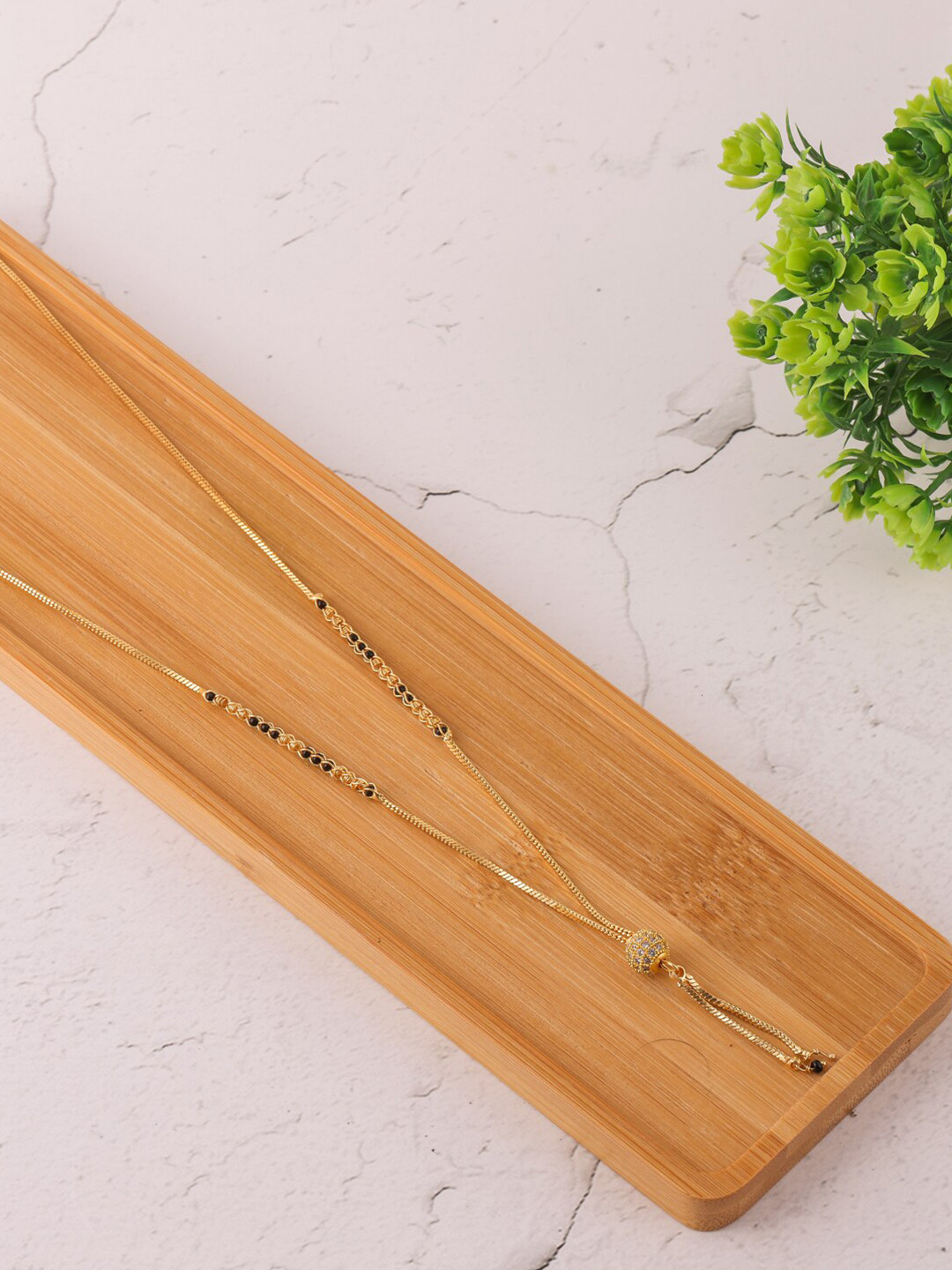 

Brandsoon Women Gold-Toned & Black Beaded Mangalsutra Necklace