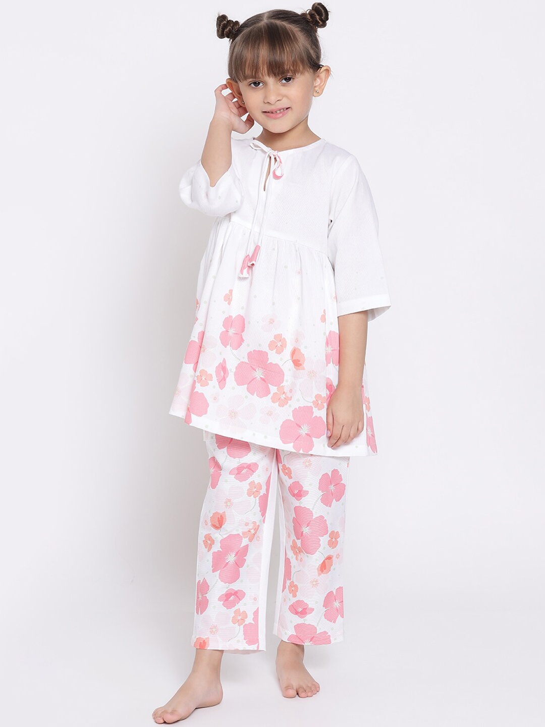

Nauti Nati Girls White & Pink Printed Night suit