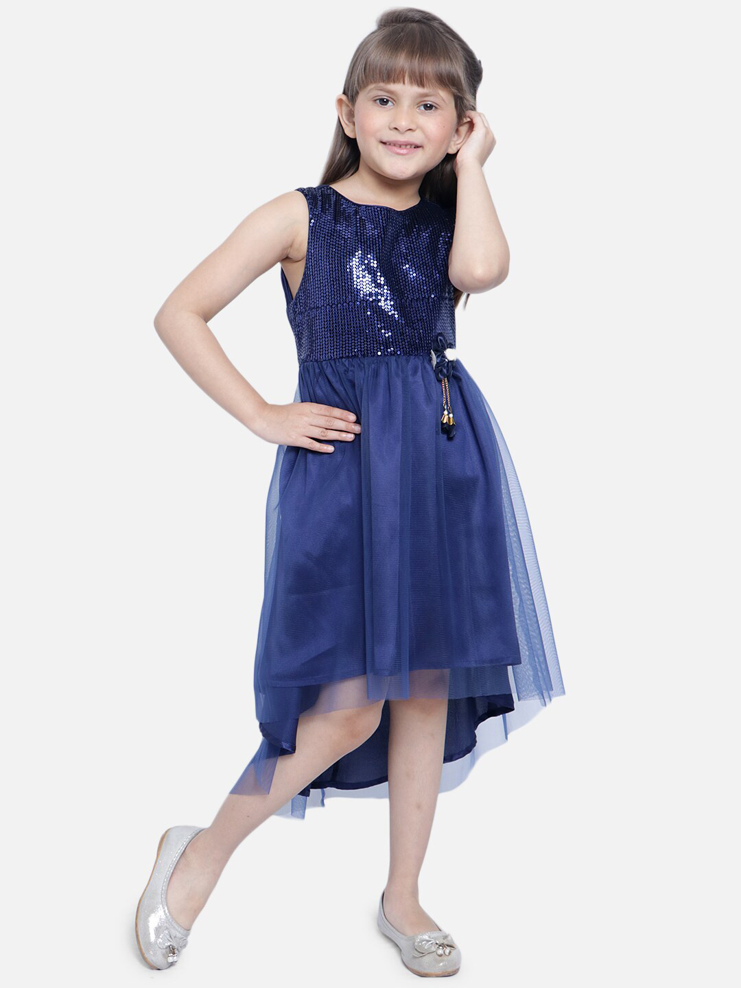 

Nauti Nati Girls Navy Blue Sequined Net Midi Dress