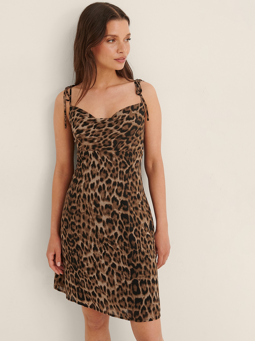 

NA-KD Women Brown & Black Animal Print A-Line Dress