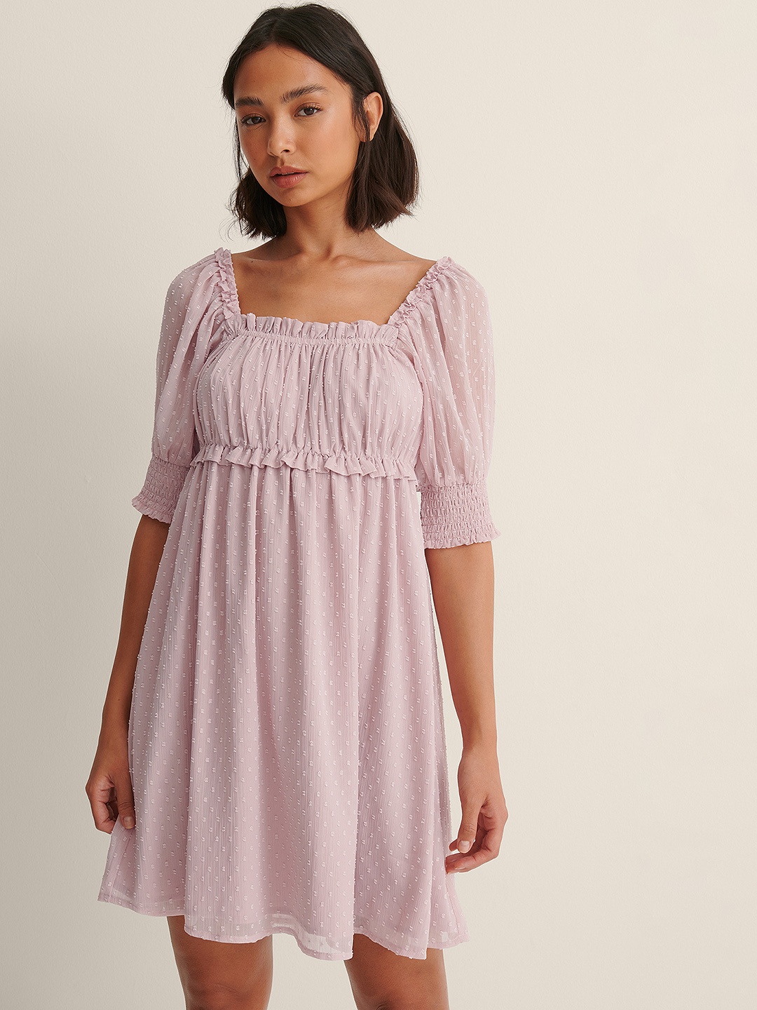 

NA-KD Women Pink Dobby Weave A-Line Dress