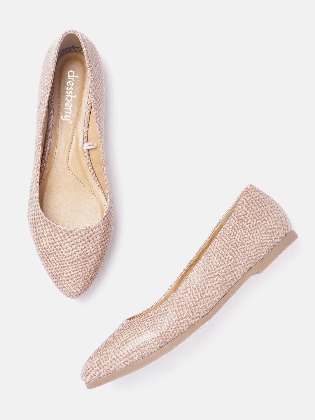 

DressBerry Women Beige Snakeskin Textured Ballerinas