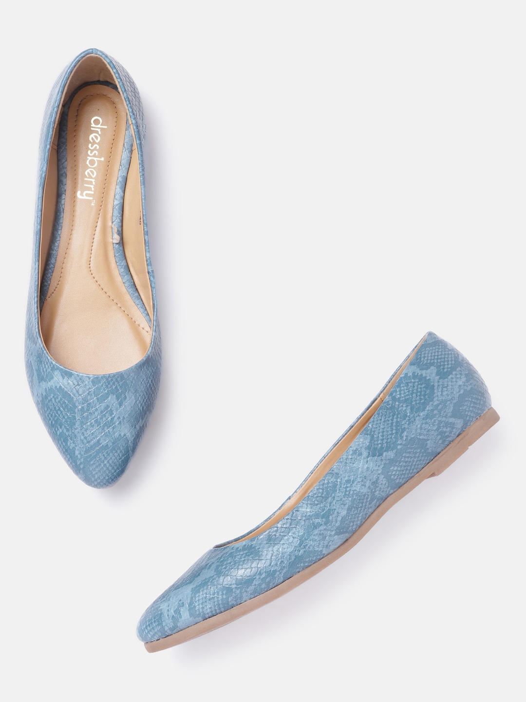 

DressBerry Women Blue Snakeskin Textured Ballerinas