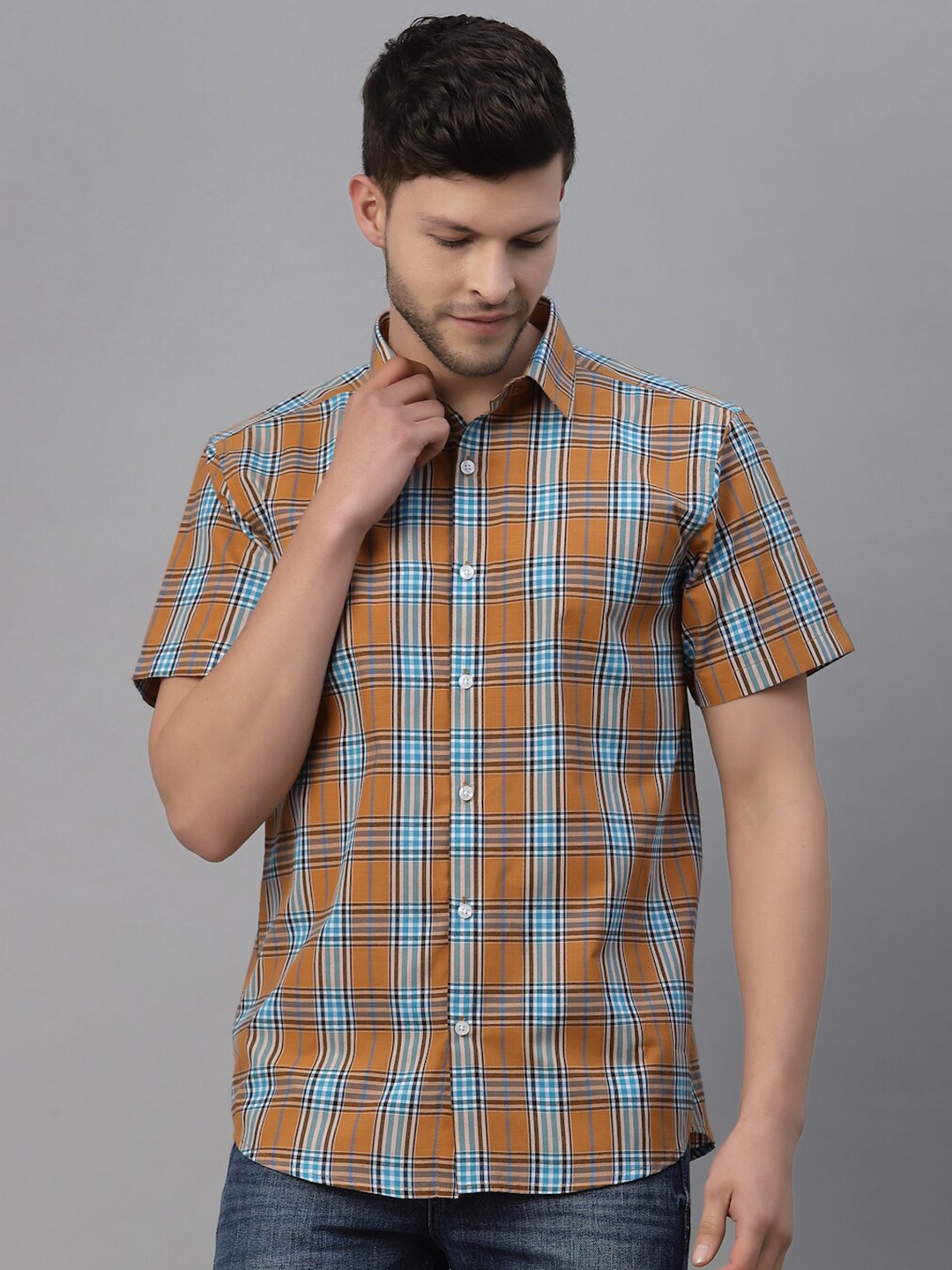 

NEUDIS Men Mustard Classic Tartan Checks Checked Casual Shirt