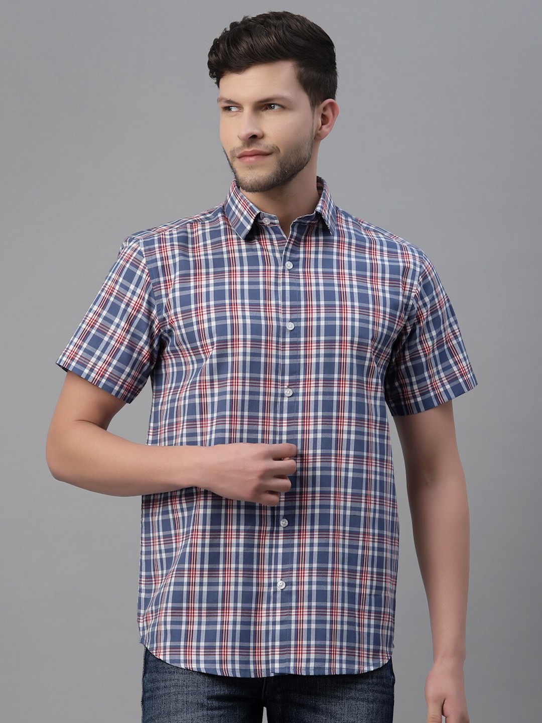 

NEUDIS Men Blue Classic Tartan Checks Checked Casual Shirt