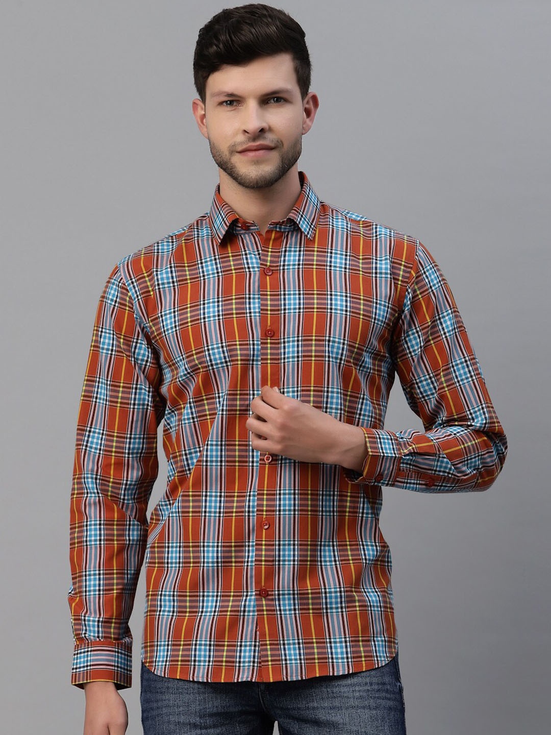 

NEUDIS Men Rust & Blue Classic Checked Casual Shirt