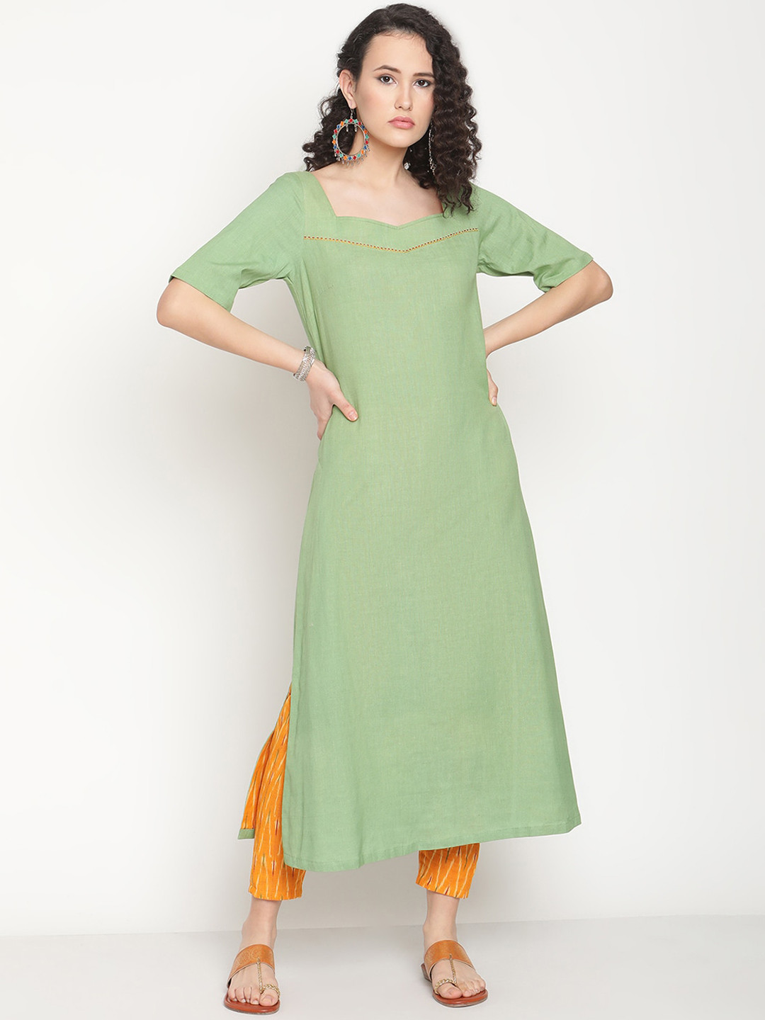 

Abhishti Women Green Flared Sleeves Gotta Patti Kurta
