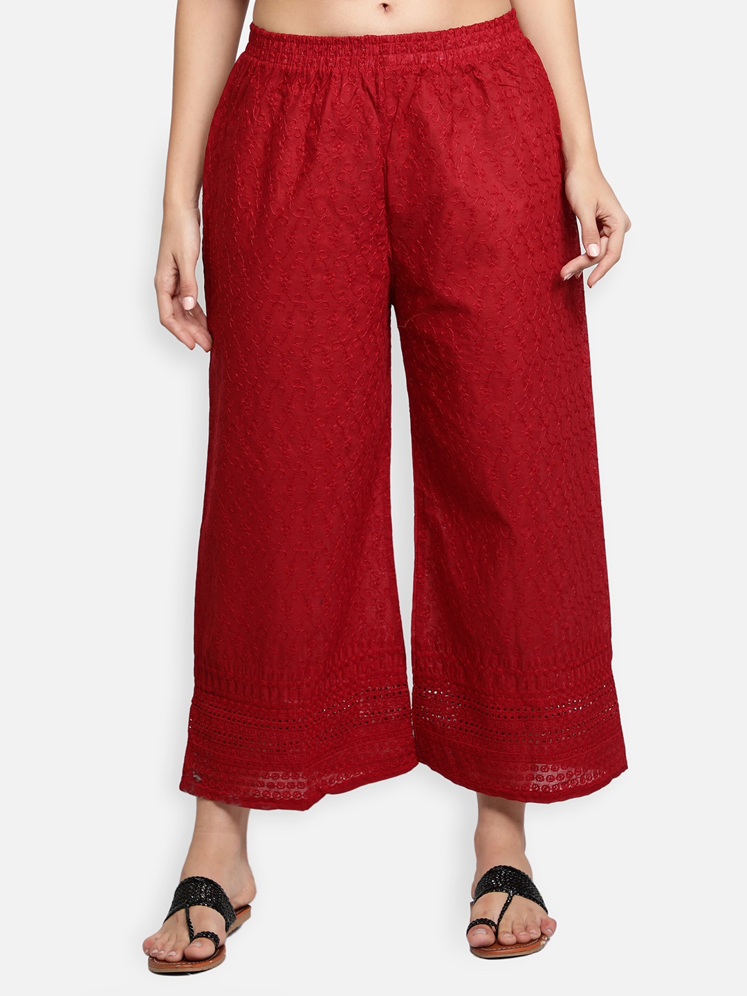 

Fabclub Women Maroon Embroidered Ethnic Palazzos