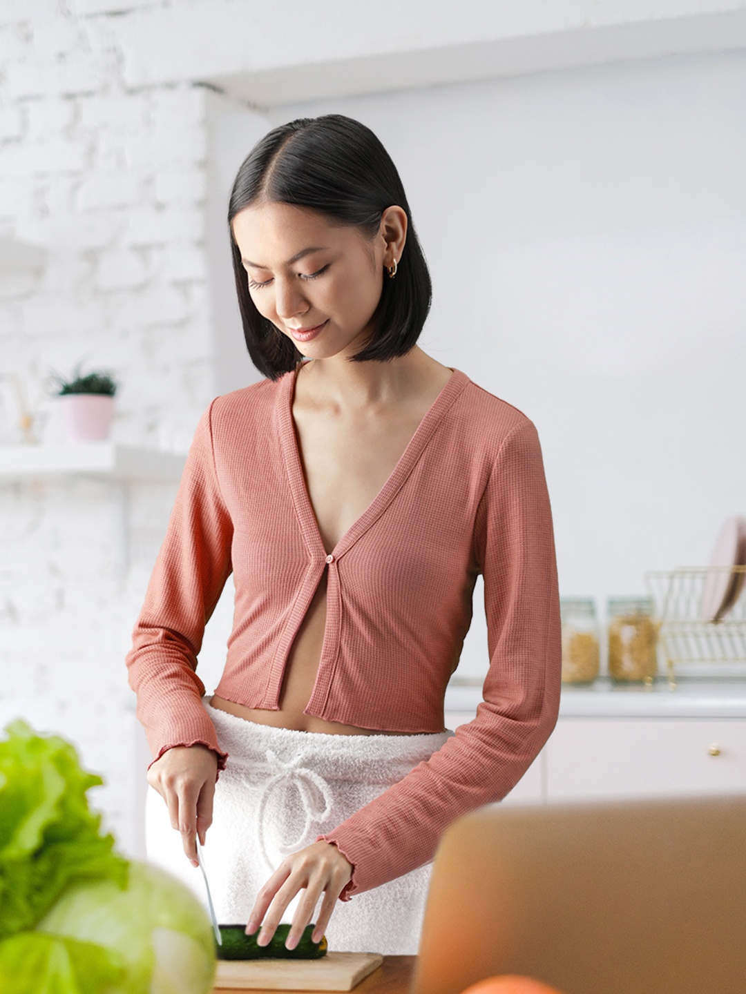 

NA-KD Women Dusty Pink Textured Lounge Top, Rose