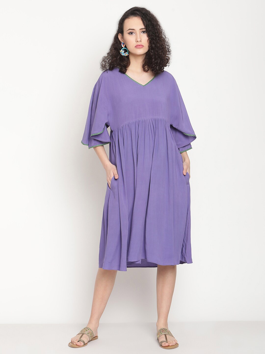 

Abhishti Women Violet A-Line Gathered Midi Dress