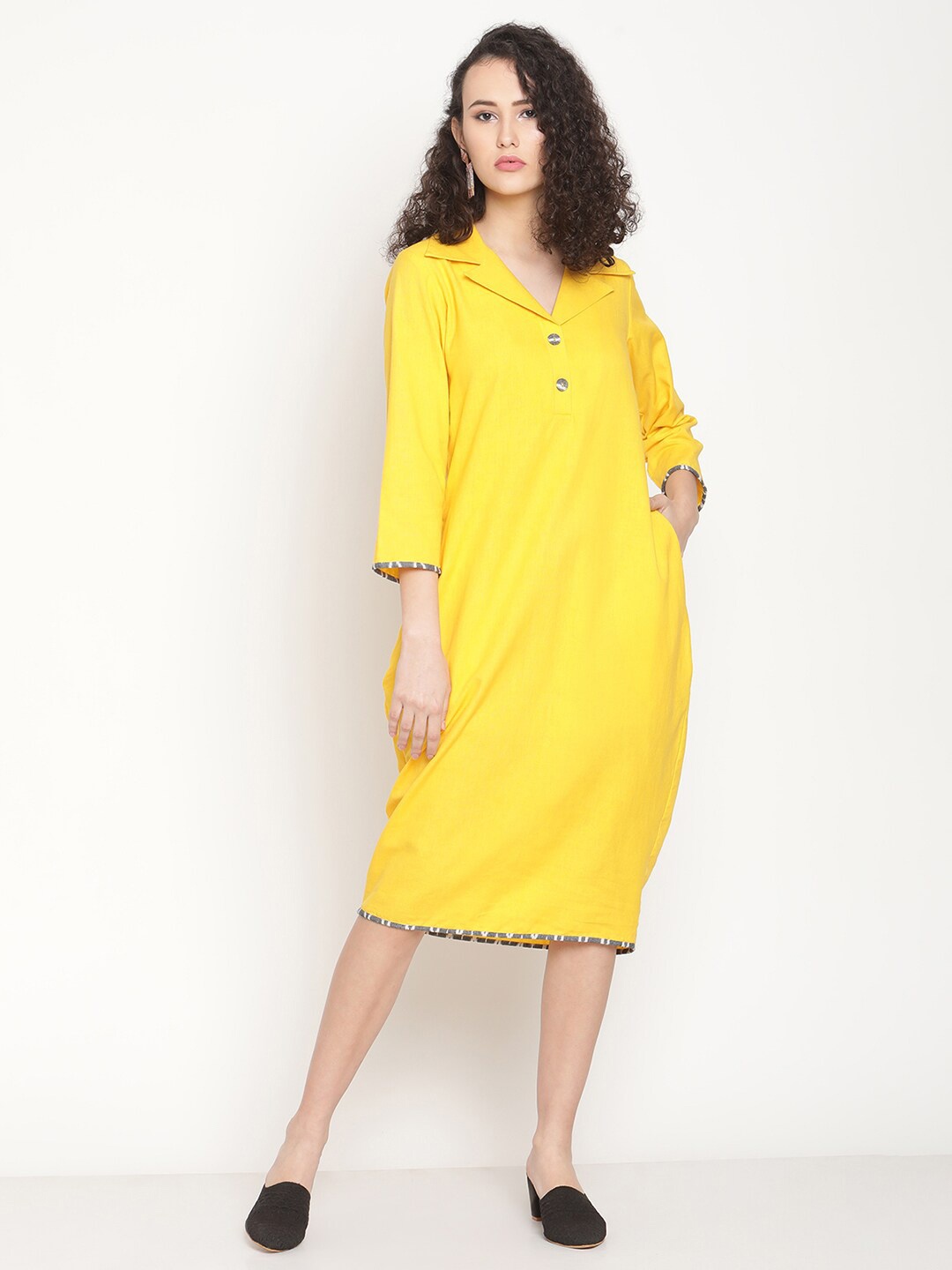 

Abhishti A-Line Midi Cotton Tulip Dress, Yellow