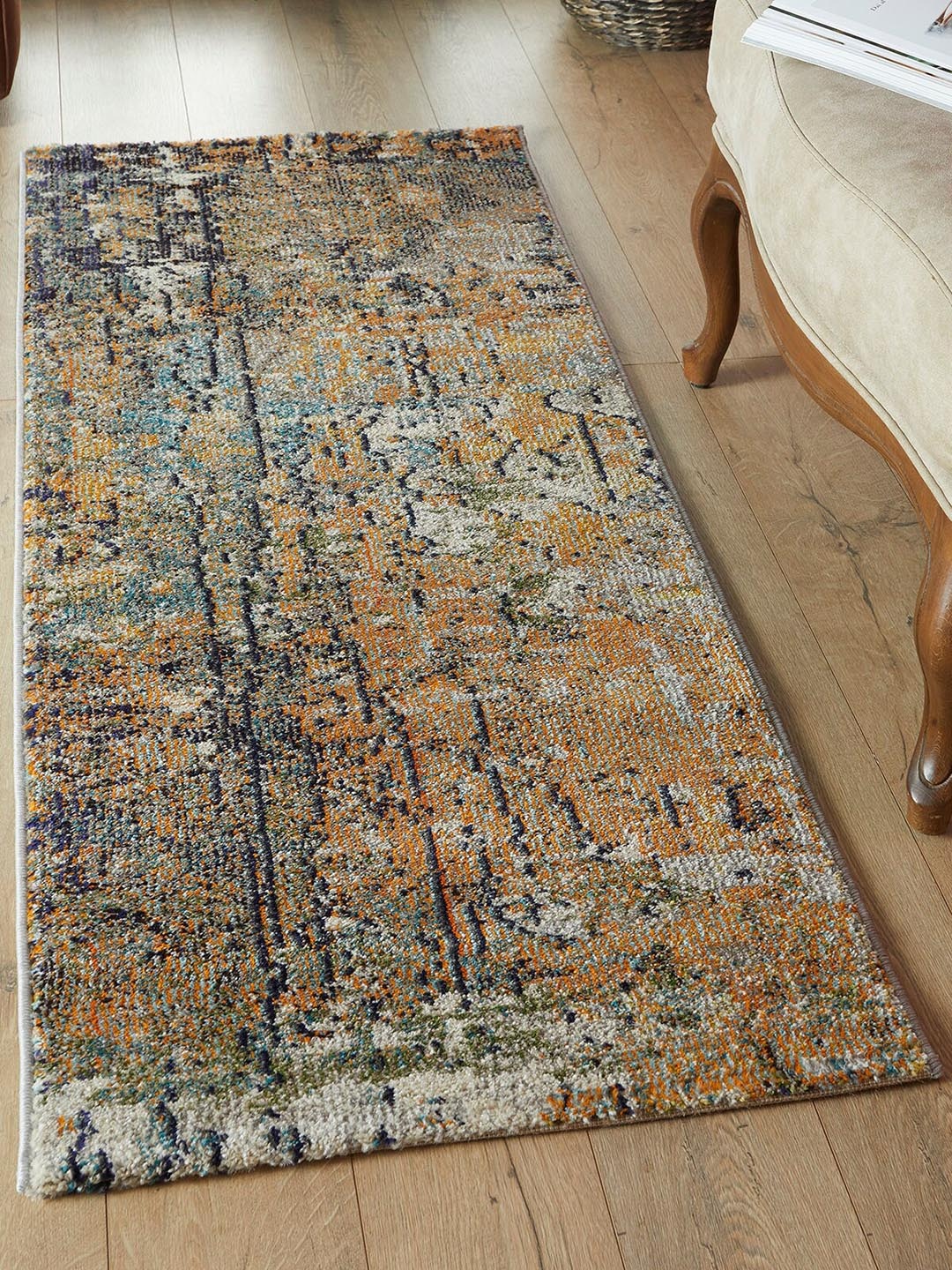 

OBSESSIONS Rust & Olive Green Abstract Floor Runner