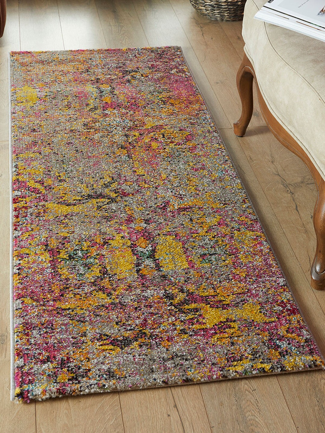 

OBSESSIONS Beige & Magenta Abstract Polypropylene Anti-Bacterial Colourfast Floor Runner