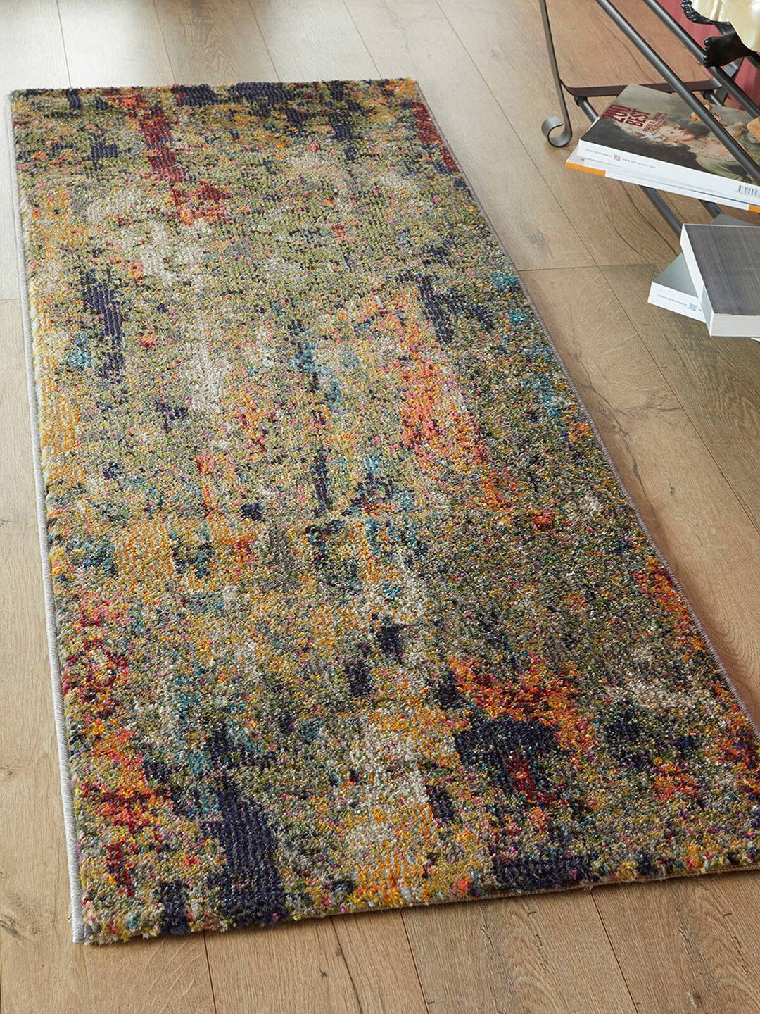 

OBSESSIONS Olive Green & Rust Brown Abstract Patterned Floor Runner