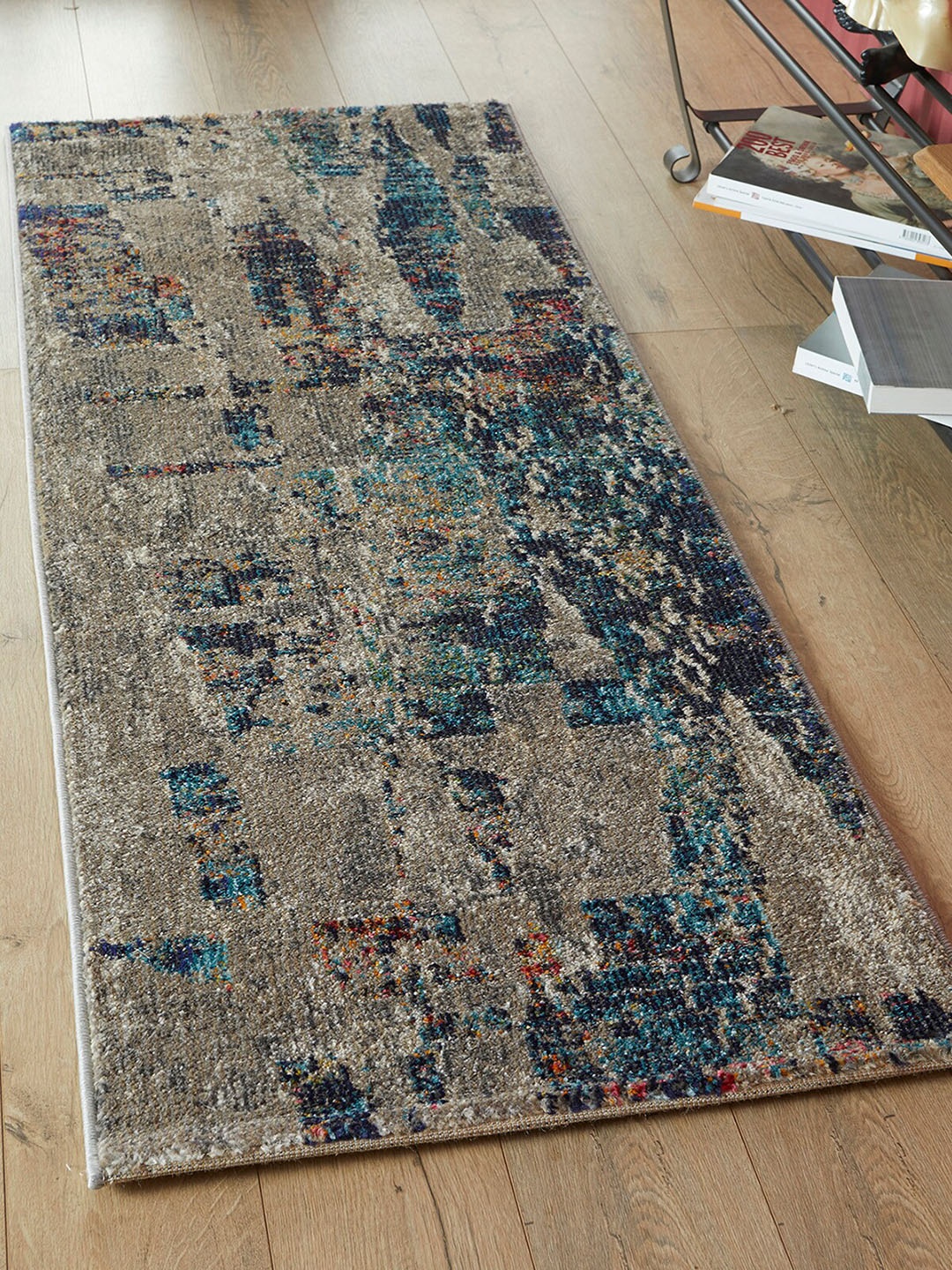 

OBSESSIONS Olive Green & Rust Abstract Floor Runner
