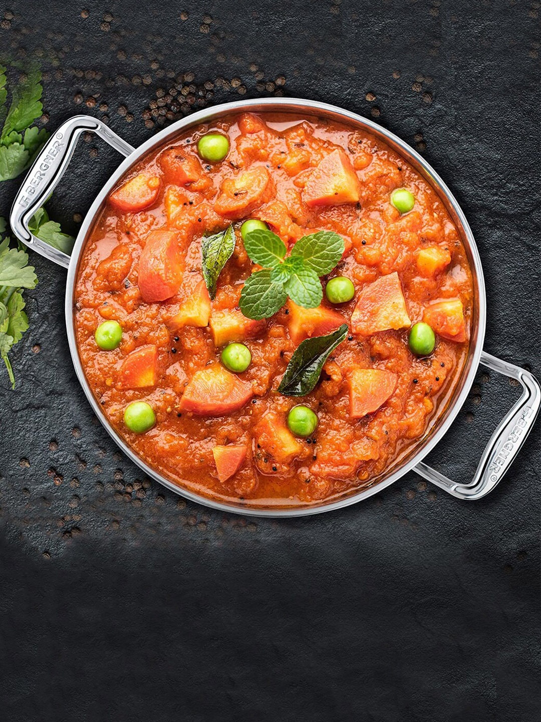

BERGNER Silver Stainless Steel Kadhai with Stainless Steel Lid