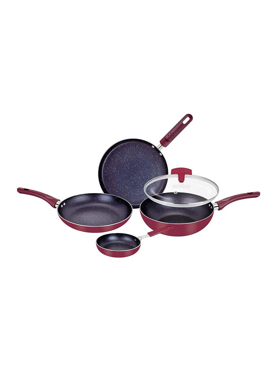 

BERGNER Set of 4 Maroon & Black Non-Stick Cookware Set