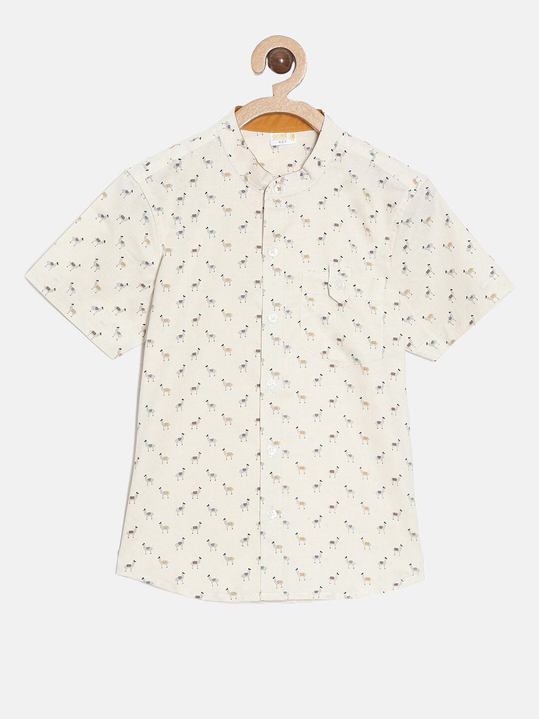 

Aomi Boys Cream-Coloured Comfort Printed Casual Shirt