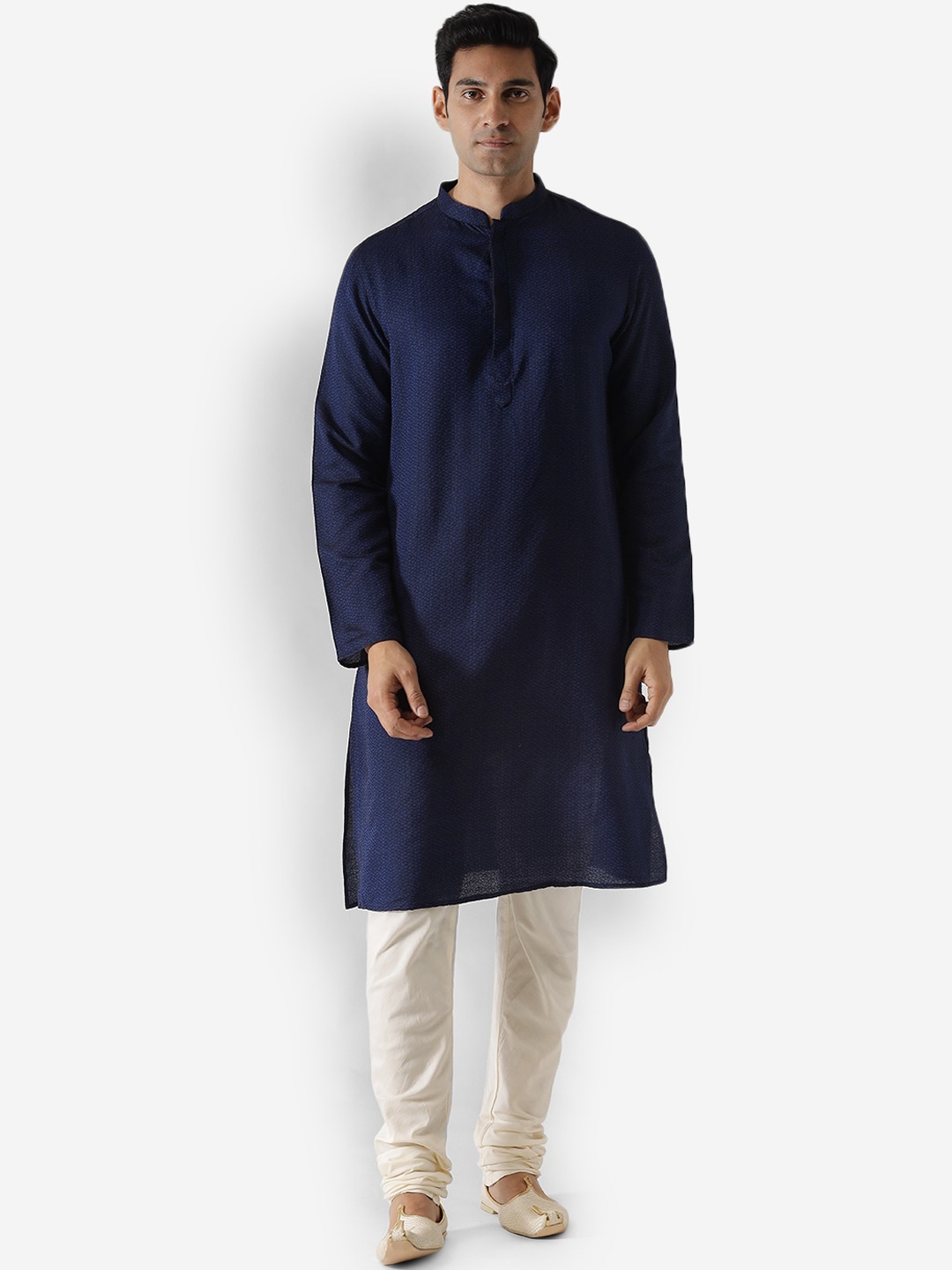 

KISAH Men Navy Blue & Off-White Printed Kurta with Churidar