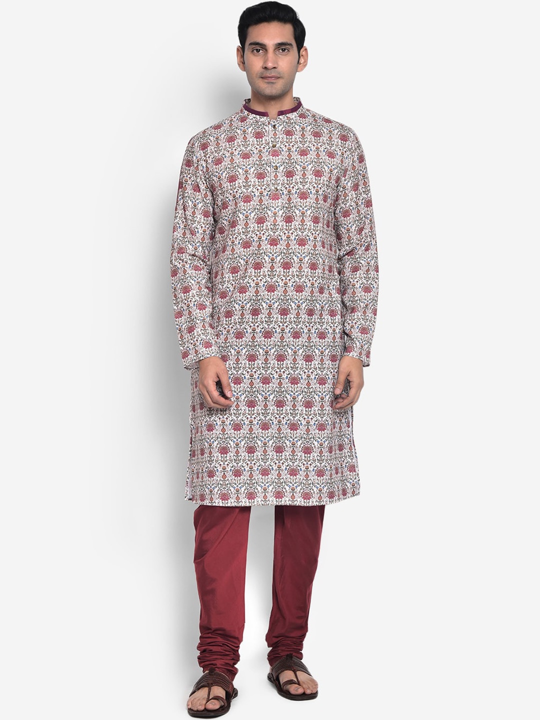 

KISAH Men White Floral Printed Kurta with Churidar