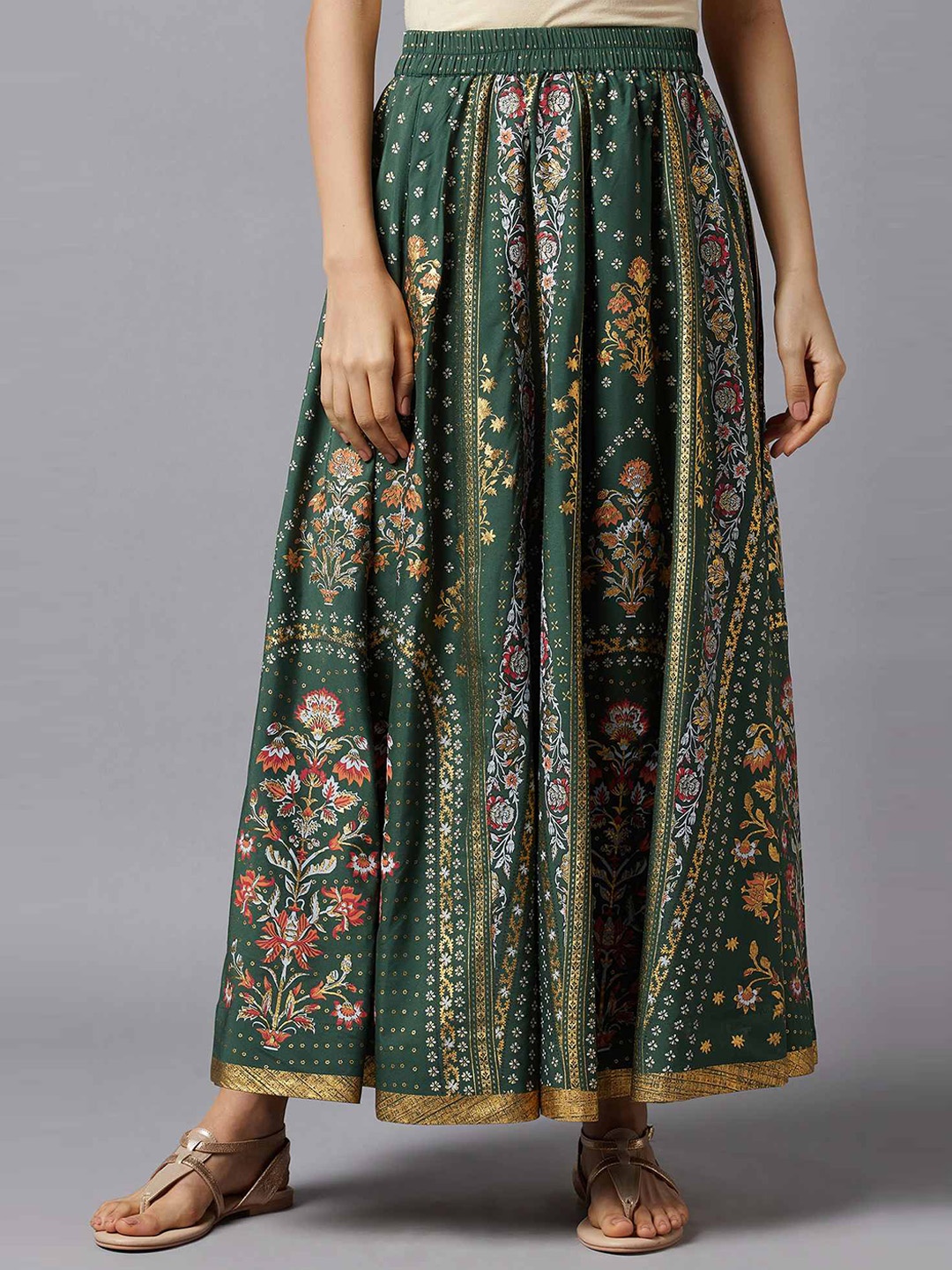 

AURELIA Women Green Printed Maxi Length Flared Skirt