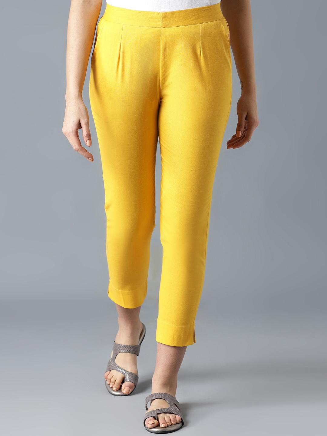 

AURELIA Women Yellow High-Rise Pleated Trousers