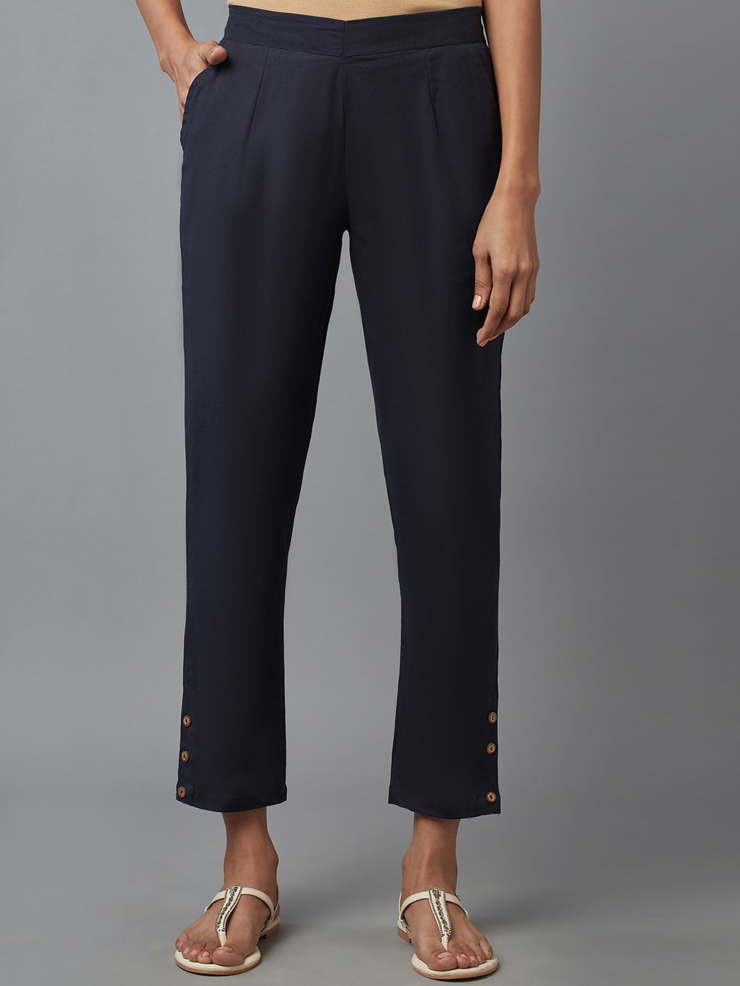 

AURELIA Women Blue High-Rise Trousers