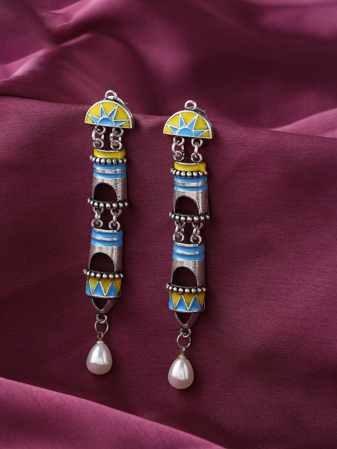 

kashwini Silver-Toned & Blue Contemporary Drop Earrings