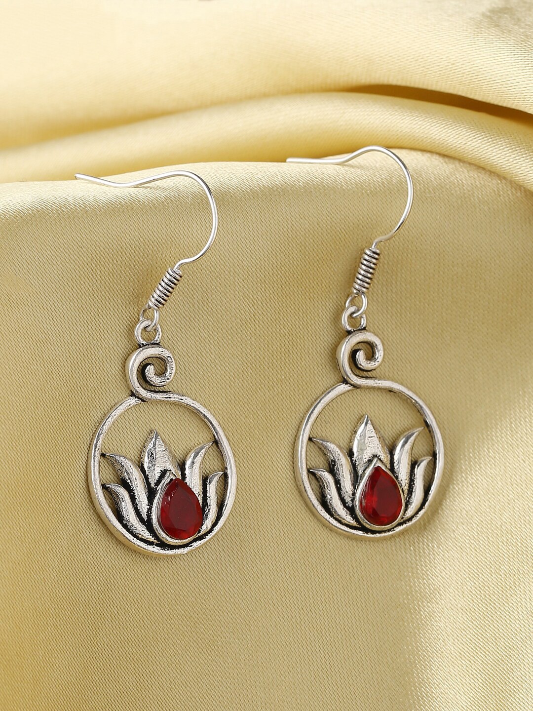 

kashwini Silver-Plated Red Stone Studded Contemporary Drop Earrings