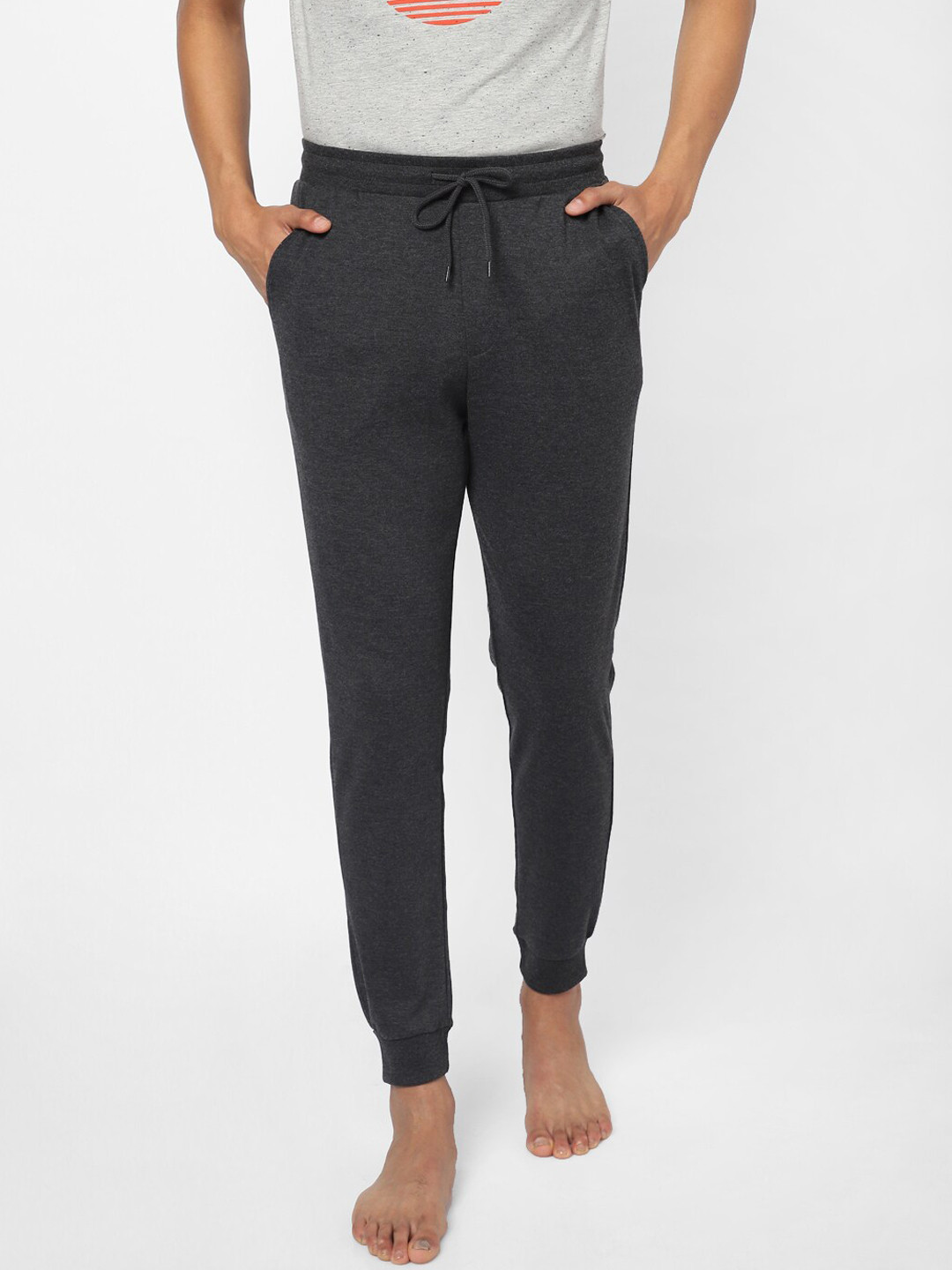 

Ajile by Pantaloons Men Grey Solid Slim-Fit Pure Cotton Joggers