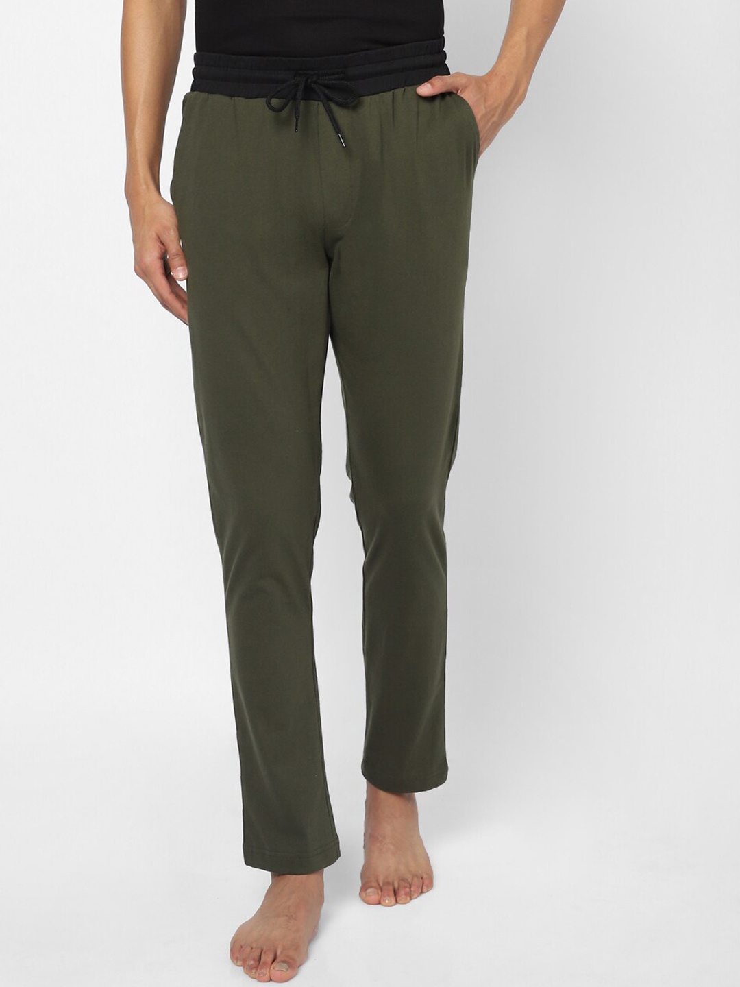 

Ajile by Pantaloons Men Olive-Green Solid Slim-Fit Pure Cotton Track Pant